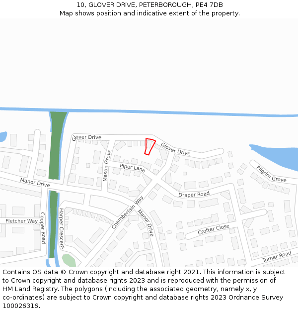 10, GLOVER DRIVE, PETERBOROUGH, PE4 7DB: Location map and indicative extent of plot