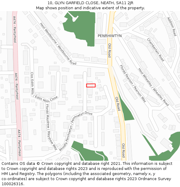10, GLYN GARFIELD CLOSE, NEATH, SA11 2JR: Location map and indicative extent of plot