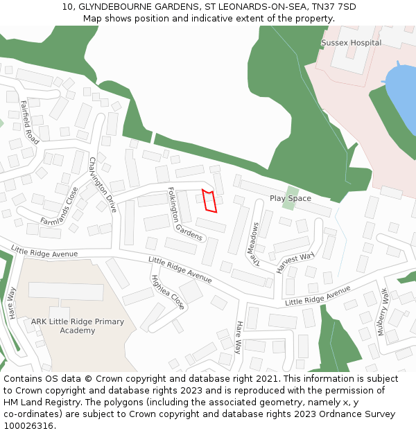 10, GLYNDEBOURNE GARDENS, ST LEONARDS-ON-SEA, TN37 7SD: Location map and indicative extent of plot
