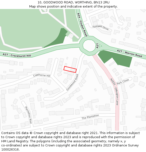 10, GOODWOOD ROAD, WORTHING, BN13 2RU: Location map and indicative extent of plot