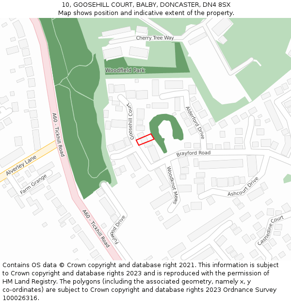 10, GOOSEHILL COURT, BALBY, DONCASTER, DN4 8SX: Location map and indicative extent of plot