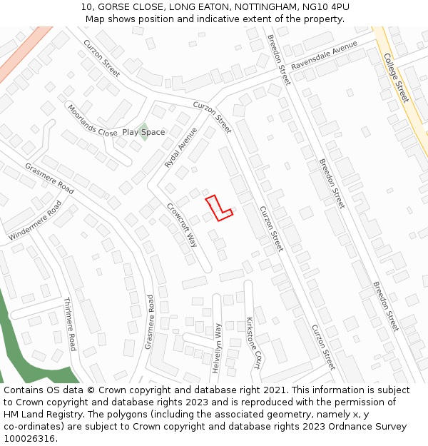 10, GORSE CLOSE, LONG EATON, NOTTINGHAM, NG10 4PU: Location map and indicative extent of plot