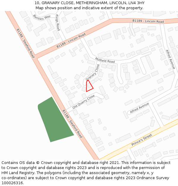 10, GRANARY CLOSE, METHERINGHAM, LINCOLN, LN4 3HY: Location map and indicative extent of plot