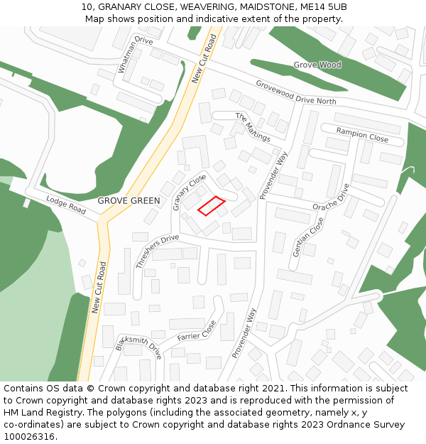 10, GRANARY CLOSE, WEAVERING, MAIDSTONE, ME14 5UB: Location map and indicative extent of plot