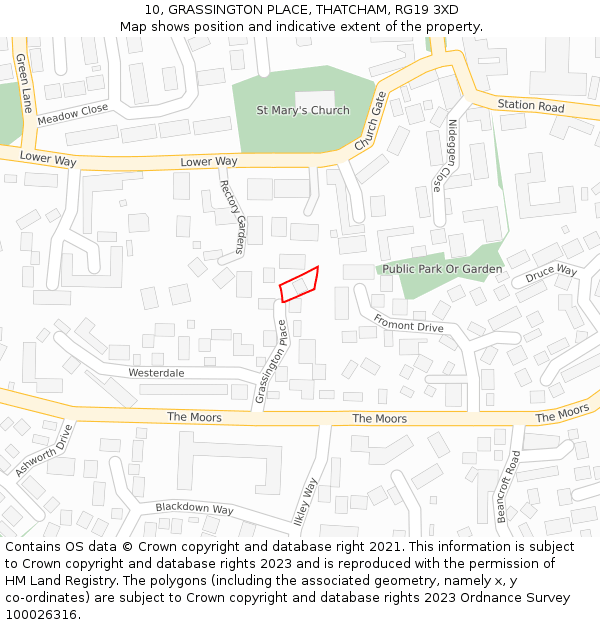 10, GRASSINGTON PLACE, THATCHAM, RG19 3XD: Location map and indicative extent of plot