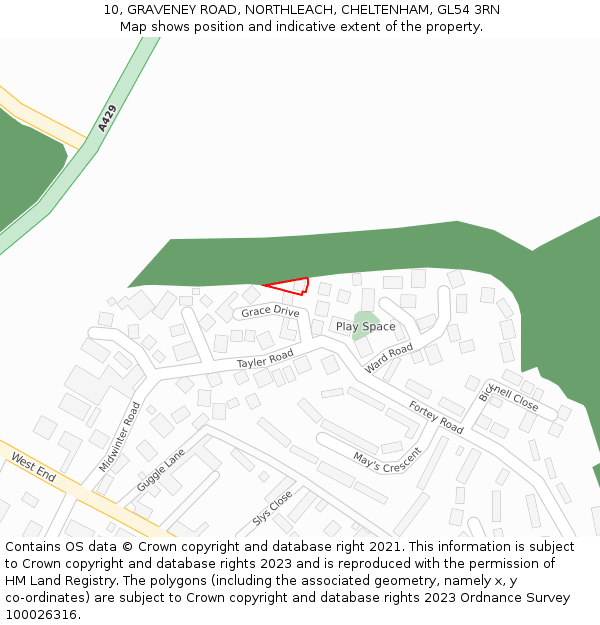 10, GRAVENEY ROAD, NORTHLEACH, CHELTENHAM, GL54 3RN: Location map and indicative extent of plot