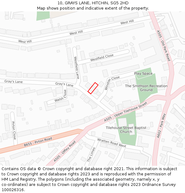 10, GRAYS LANE, HITCHIN, SG5 2HD: Location map and indicative extent of plot