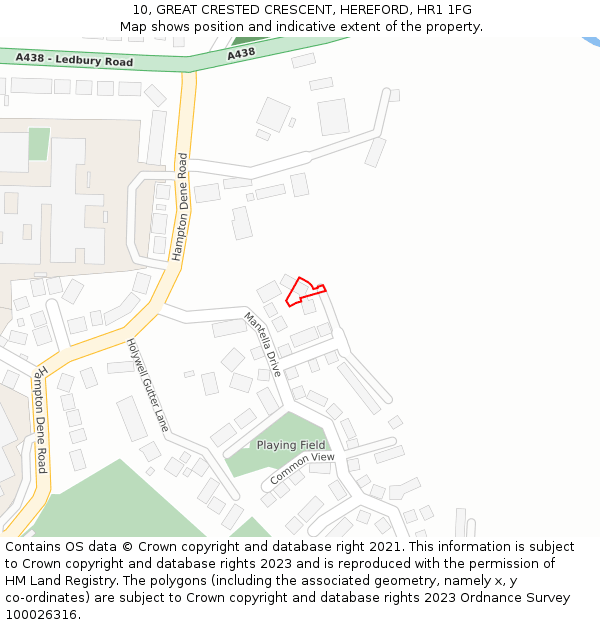 10, GREAT CRESTED CRESCENT, HEREFORD, HR1 1FG: Location map and indicative extent of plot