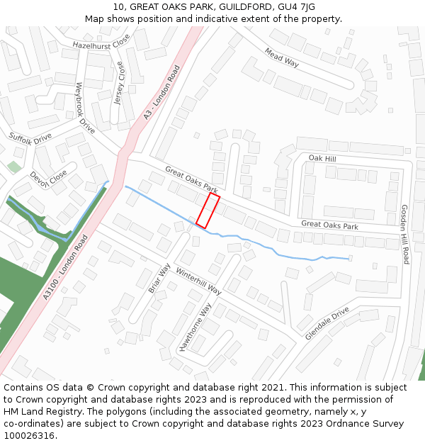10, GREAT OAKS PARK, GUILDFORD, GU4 7JG: Location map and indicative extent of plot