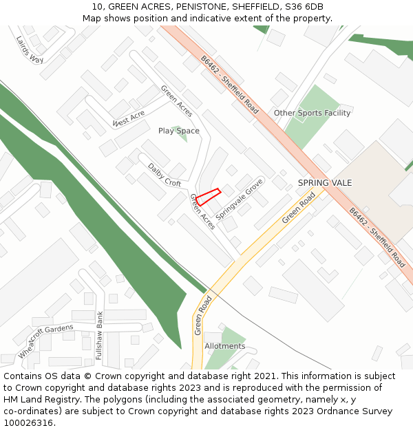 10, GREEN ACRES, PENISTONE, SHEFFIELD, S36 6DB: Location map and indicative extent of plot