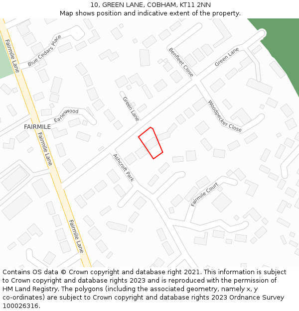 10, GREEN LANE, COBHAM, KT11 2NN: Location map and indicative extent of plot