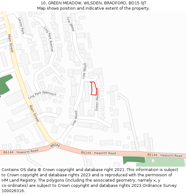 10, GREEN MEADOW, WILSDEN, BRADFORD, BD15 0JT: Location map and indicative extent of plot