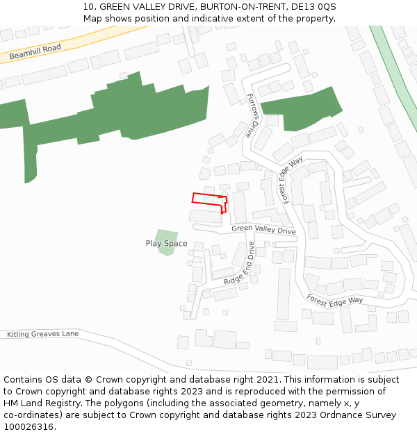 10, GREEN VALLEY DRIVE, BURTON-ON-TRENT, DE13 0QS: Location map and indicative extent of plot