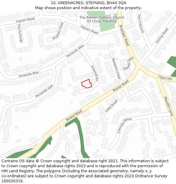 10, GREENACRES, STEYNING, BN44 3QA: Location map and indicative extent of plot