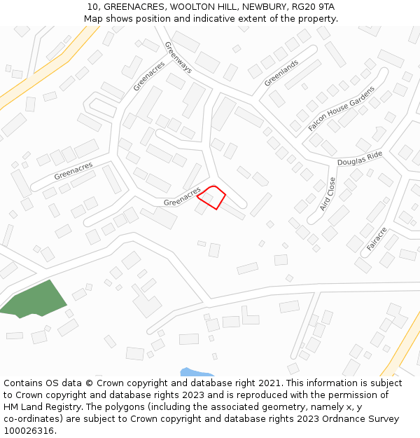 10, GREENACRES, WOOLTON HILL, NEWBURY, RG20 9TA: Location map and indicative extent of plot
