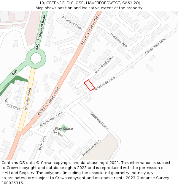 10, GREENFIELD CLOSE, HAVERFORDWEST, SA61 2QJ: Location map and indicative extent of plot