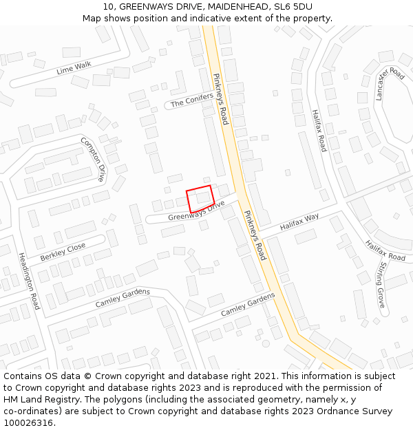 10, GREENWAYS DRIVE, MAIDENHEAD, SL6 5DU: Location map and indicative extent of plot