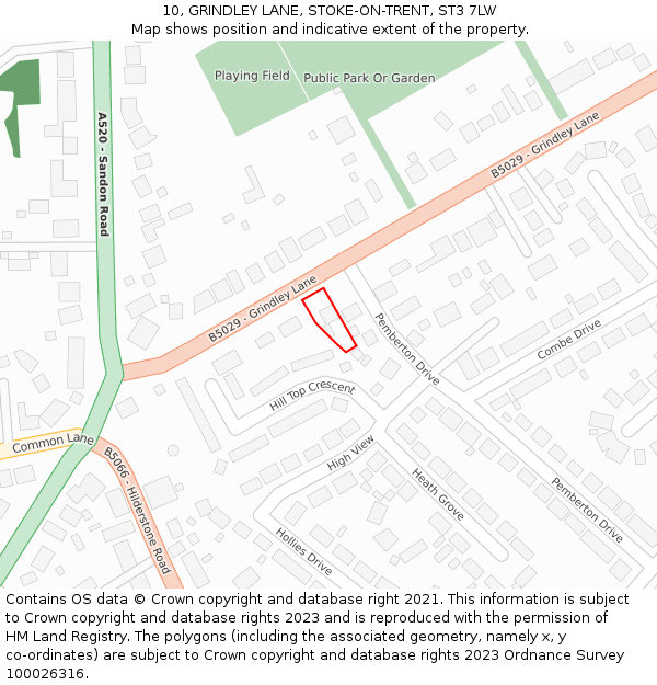 10, GRINDLEY LANE, STOKE-ON-TRENT, ST3 7LW: Location map and indicative extent of plot