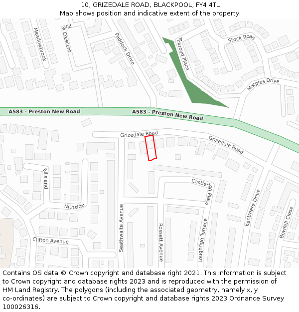 10, GRIZEDALE ROAD, BLACKPOOL, FY4 4TL: Location map and indicative extent of plot