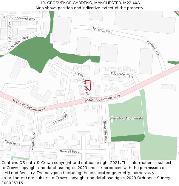 10, GROSVENOR GARDENS, MANCHESTER, M22 4XA: Location map and indicative extent of plot