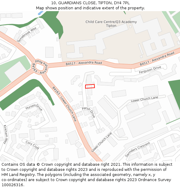 10, GUARDIANS CLOSE, TIPTON, DY4 7PL: Location map and indicative extent of plot