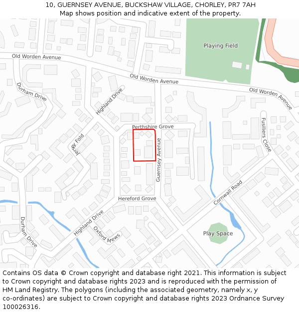 10, GUERNSEY AVENUE, BUCKSHAW VILLAGE, CHORLEY, PR7 7AH: Location map and indicative extent of plot