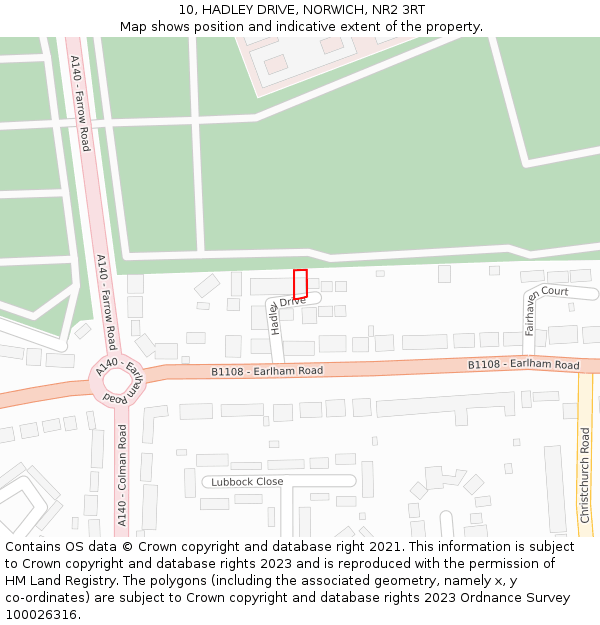10, HADLEY DRIVE, NORWICH, NR2 3RT: Location map and indicative extent of plot