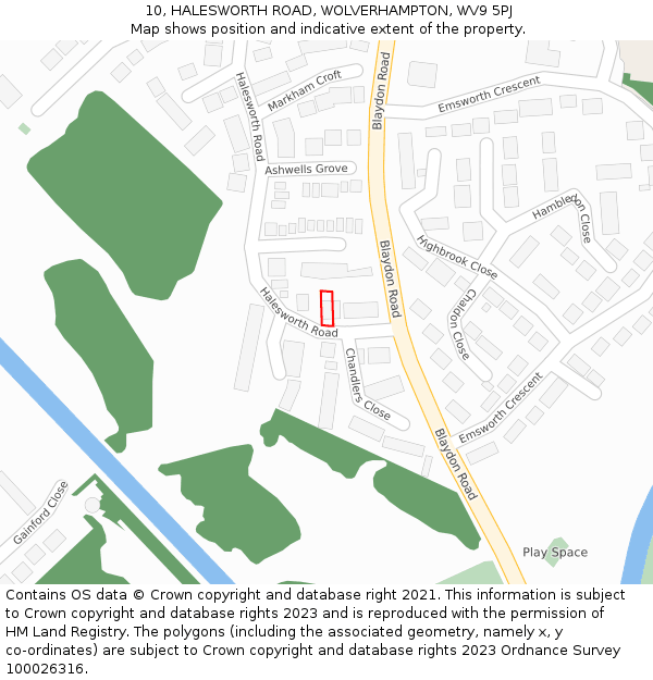 10, HALESWORTH ROAD, WOLVERHAMPTON, WV9 5PJ: Location map and indicative extent of plot
