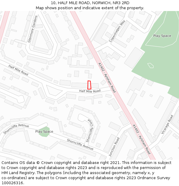10, HALF MILE ROAD, NORWICH, NR3 2RD: Location map and indicative extent of plot