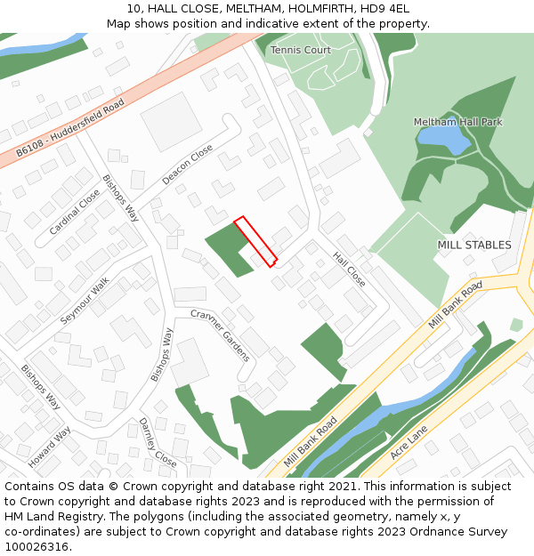 10, HALL CLOSE, MELTHAM, HOLMFIRTH, HD9 4EL: Location map and indicative extent of plot