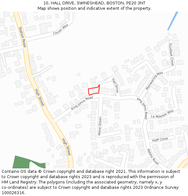 10, HALL DRIVE, SWINESHEAD, BOSTON, PE20 3NT: Location map and indicative extent of plot