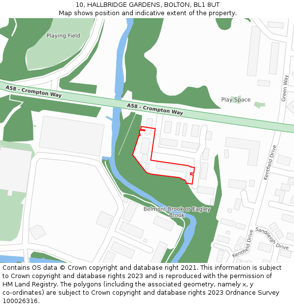 10, HALLBRIDGE GARDENS, BOLTON, BL1 8UT: Location map and indicative extent of plot