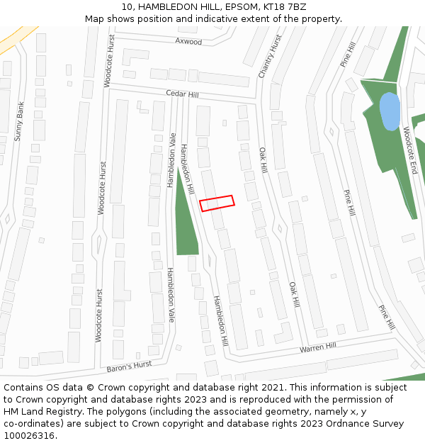 10, HAMBLEDON HILL, EPSOM, KT18 7BZ: Location map and indicative extent of plot
