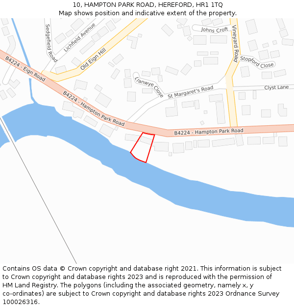 10, HAMPTON PARK ROAD, HEREFORD, HR1 1TQ: Location map and indicative extent of plot