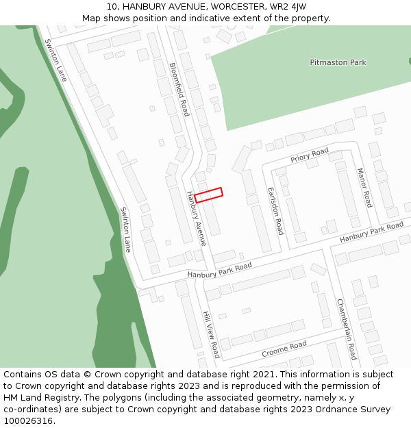 10, HANBURY AVENUE, WORCESTER, WR2 4JW: Location map and indicative extent of plot