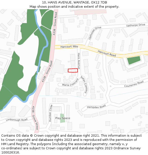 10, HANS AVENUE, WANTAGE, OX12 7DB: Location map and indicative extent of plot