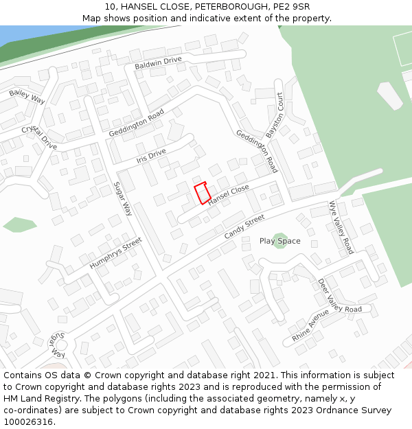 10, HANSEL CLOSE, PETERBOROUGH, PE2 9SR: Location map and indicative extent of plot