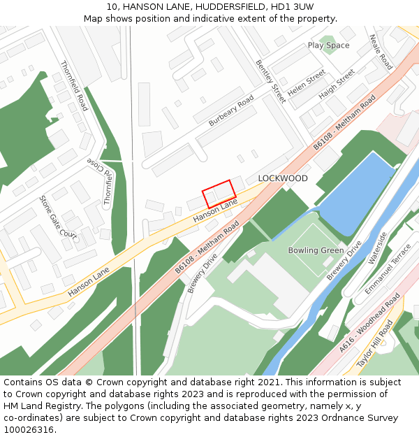 10, HANSON LANE, HUDDERSFIELD, HD1 3UW: Location map and indicative extent of plot