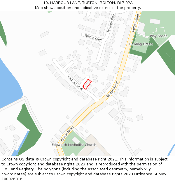 10, HARBOUR LANE, TURTON, BOLTON, BL7 0PA: Location map and indicative extent of plot