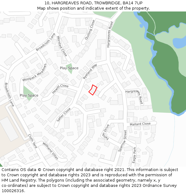 10, HARGREAVES ROAD, TROWBRIDGE, BA14 7UP: Location map and indicative extent of plot