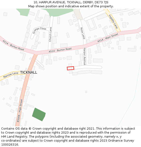 10, HARPUR AVENUE, TICKNALL, DERBY, DE73 7JS: Location map and indicative extent of plot