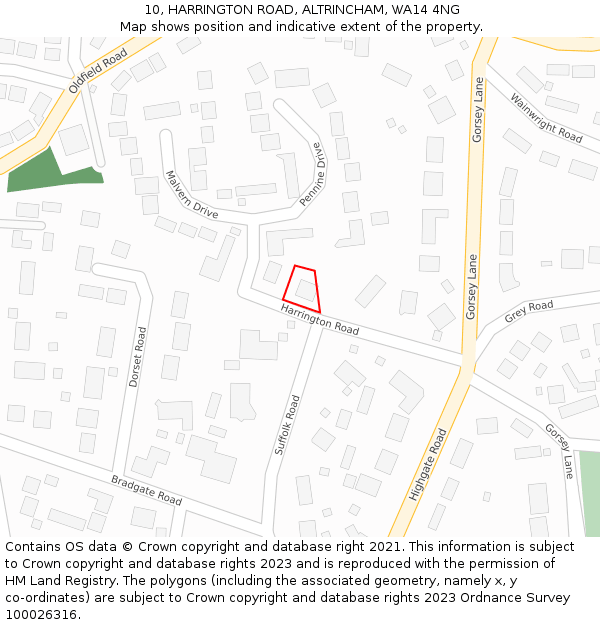 10, HARRINGTON ROAD, ALTRINCHAM, WA14 4NG: Location map and indicative extent of plot