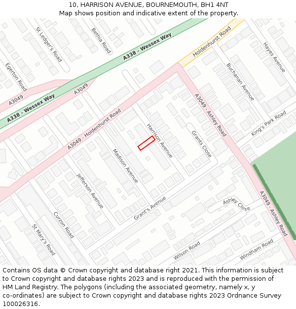 10, HARRISON AVENUE, BOURNEMOUTH, BH1 4NT: Location map and indicative extent of plot