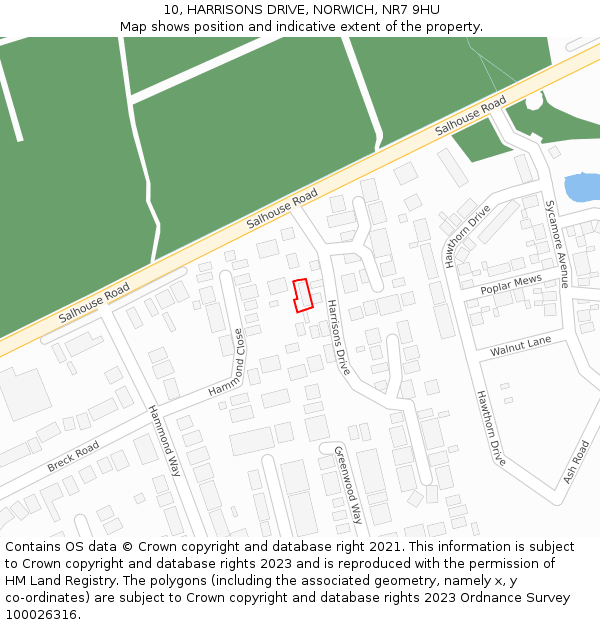 10, HARRISONS DRIVE, NORWICH, NR7 9HU: Location map and indicative extent of plot