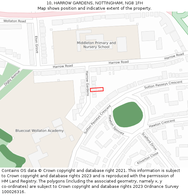 10, HARROW GARDENS, NOTTINGHAM, NG8 1FH: Location map and indicative extent of plot