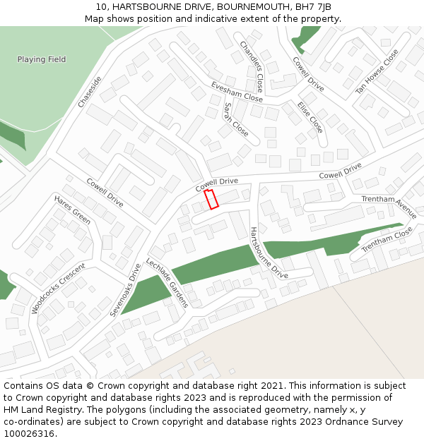 10, HARTSBOURNE DRIVE, BOURNEMOUTH, BH7 7JB: Location map and indicative extent of plot