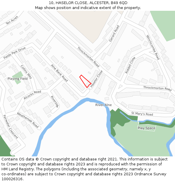 10, HASELOR CLOSE, ALCESTER, B49 6QD: Location map and indicative extent of plot