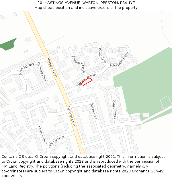 10, HASTINGS AVENUE, WARTON, PRESTON, PR4 1YZ: Location map and indicative extent of plot