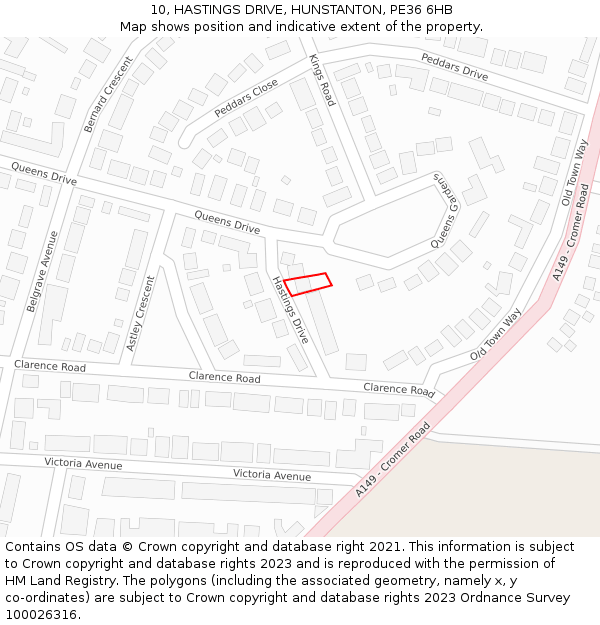 10, HASTINGS DRIVE, HUNSTANTON, PE36 6HB: Location map and indicative extent of plot