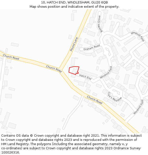 10, HATCH END, WINDLESHAM, GU20 6QB: Location map and indicative extent of plot